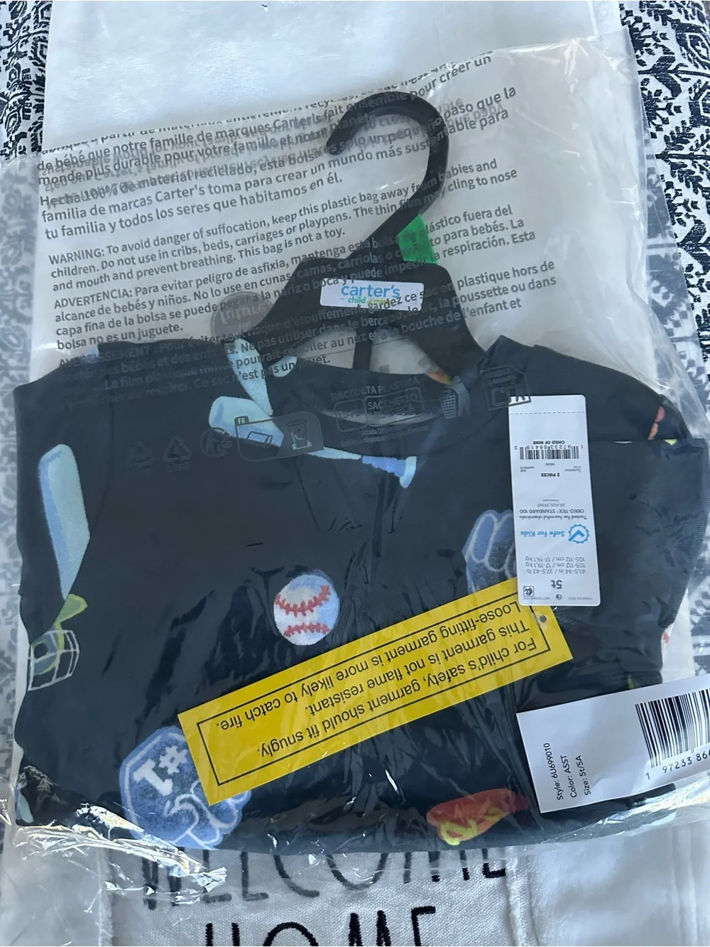 Carter's Navy Baseball Print Pajama Set with Neon Accents